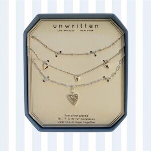 Unwritten Silver Heart Charm Necklace Trio NWT. Still in the box